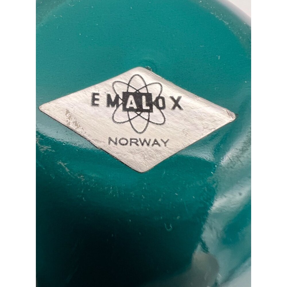 Pair Of Vintage Emalox Norway MCM Enamelware Metal Bowls 4" In Red & Green - Picture 4 of 6